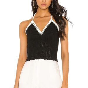 Alice + Olivia Women's Saran Cropped Halter Tank Top In Black & Soft White